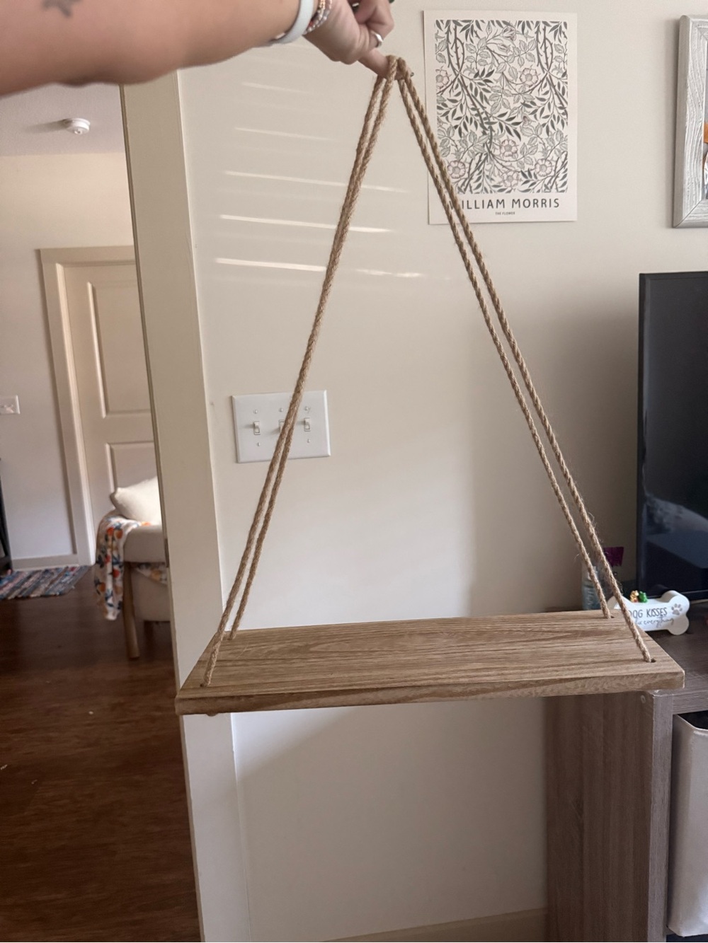 Set of 2 - Rustic Rope Hanging Wall Shelf in Natural Wood